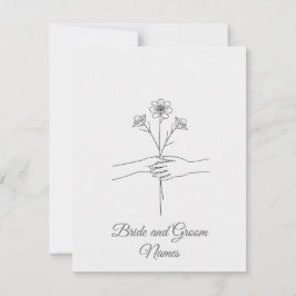 Minimalistische Strichzeichnung Hände halten Blume RSVP Karte