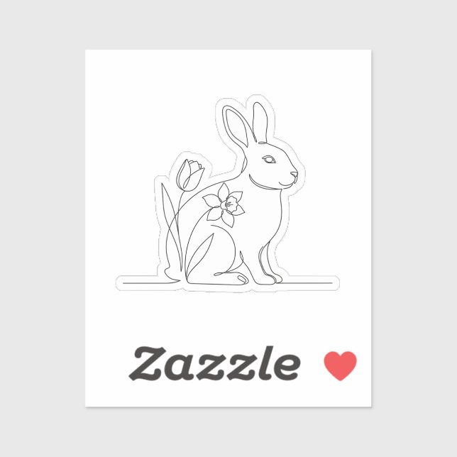 Minimalistische Strichzeichnung Hase und florale O Aufkleber (Blatt)