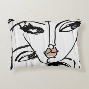 Minimalistische Strichzeichnung von Frauen Gesicht Dekokissen