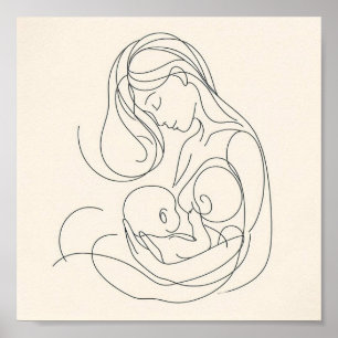 Minimalistische Strichzeichnung von Mutter und Bab Poster