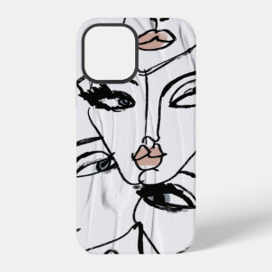 Minimalistische Strichzeichnungen von Frauen Gesic iPhone 12 Hülle