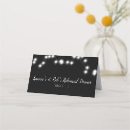 Minimalistische String Lights Black Wedding Probe Platzkarte