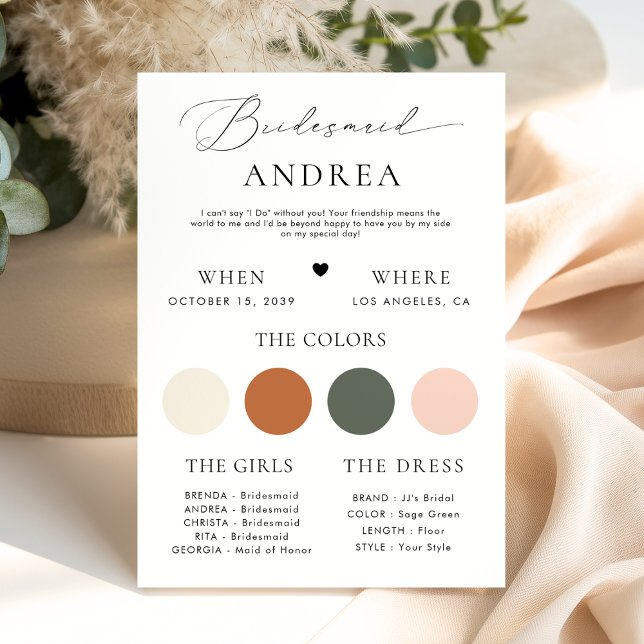 Minimalistische Stylish Script Bridesmaid Info Car Einladung (Von Creator hochgeladen)