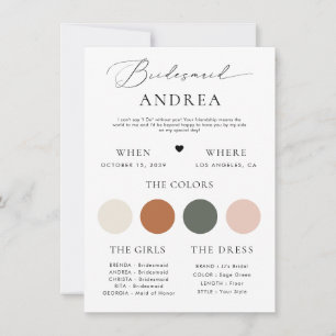 Minimalistische Stylish Script Bridesmaid Info Car Einladung