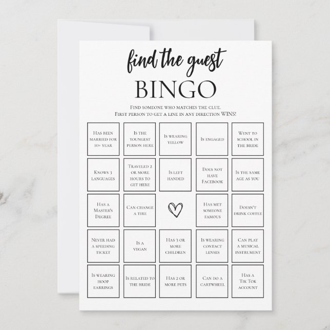 Minimalistische Suche nach der Bridal Bingo Game C Einladung (Vorderseite)