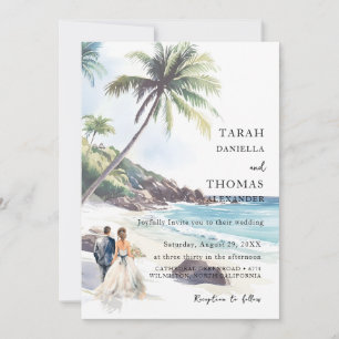 Minimalistische Summer Beach Hochzeit in Urlaubsor Einladung