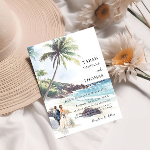 Minimalistische Summer Beach Hochzeit in Urlaubsor Einladung
