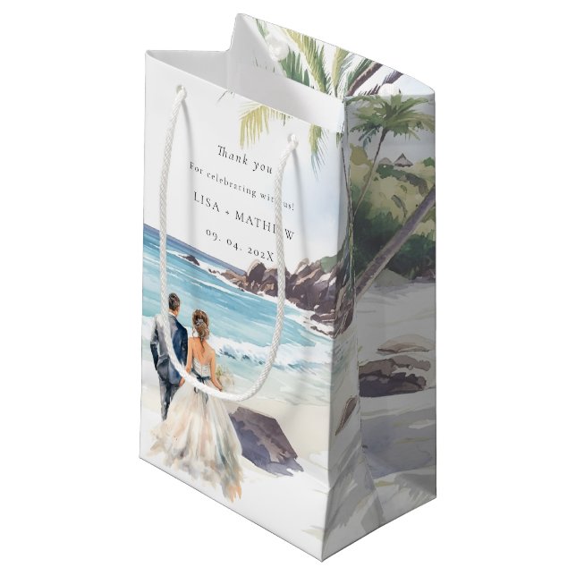 Minimalistische Summer Beach Hochzeit in Urlaubsor Kleine Geschenktüte (Vorderseite Schrägansicht)