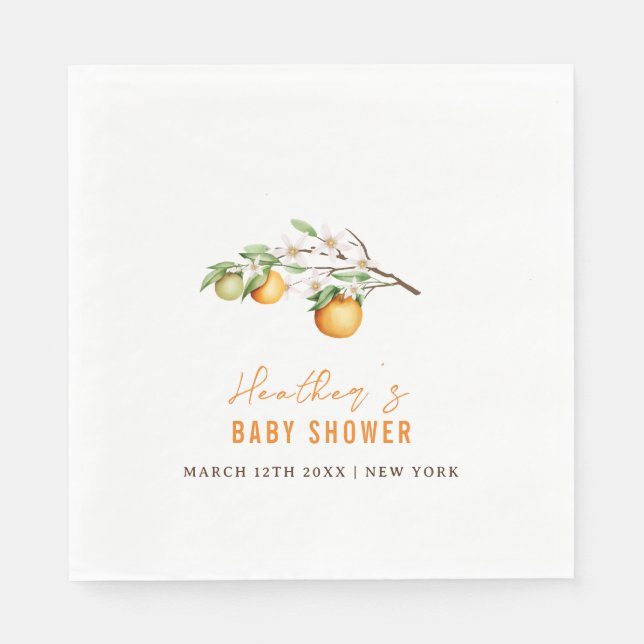 Minimalistische Summer Orange Citrus Baby Dusche Serviette (Vorderseite)