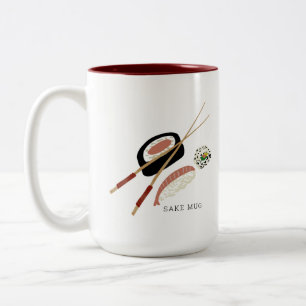 Minimalistische Sushi-Rollen Sake & Essstäbchen Zweifarbige Tasse