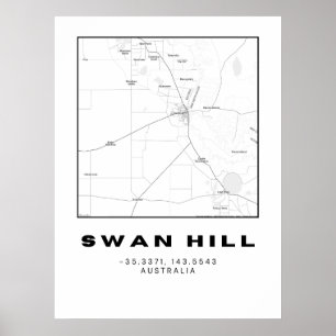Minimalistische Swan Hill-Karte mit Koordinaten   Poster