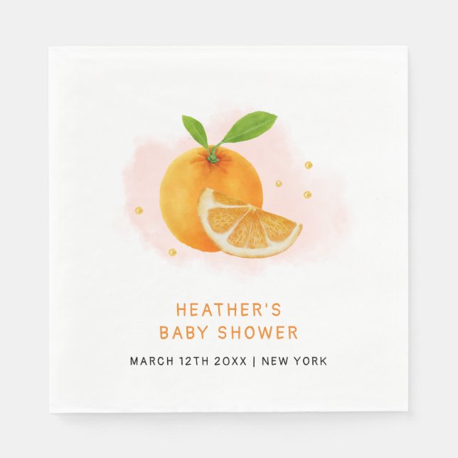 Minimalistische Sweet Orange Citrus Baby Dusche Serviette (Vorderseite)