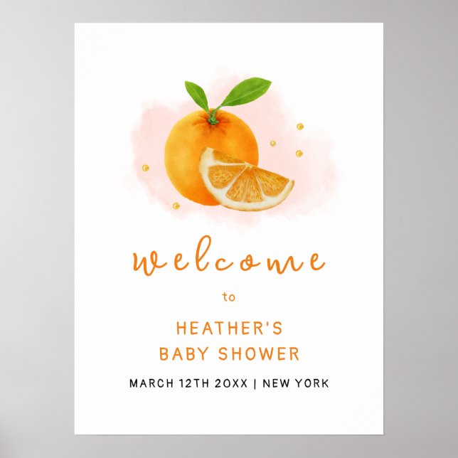 Minimalistische Sweet Orange Citrus Baby Dusche Wi Poster (Vorne)