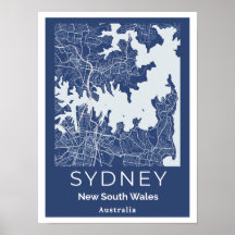 Minimalistische Sydney Map | Moderne blaue Grau-Wa