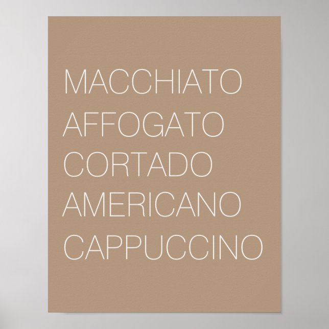 Minimalistische Tan- und Weißkaffee-Typen Poster (Vorne)