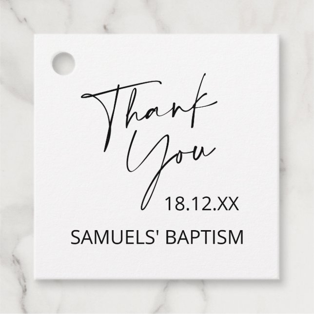 Minimalistische Taufe Christening Script Vielen Da Geschenkanhänger (Vorderseite)