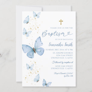 Minimalistische Taufe der Blauen und Goldbarmherzi Einladung