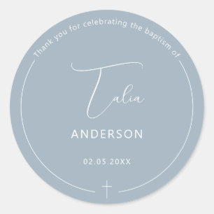 Minimalistische Taufe Einfach Cross Blue Runder Aufkleber