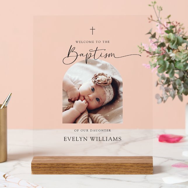 Minimalistische Taufe Foto Arch Willkommen Akrylli Acrylschild (Von Creator hochgeladen)