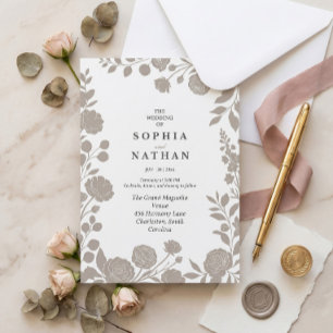 Minimalistische Taupe-Blumen Eleganz Neutrales Cha Einladung