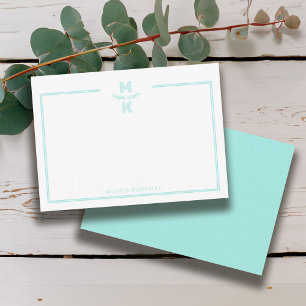 Minimalistische Teal Zwei-Rahmen-Monogramm-Notizka Mitteilungskarte