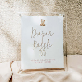 Minimalistische Teddybär-Baby-Party-Windel-Raffle Poster