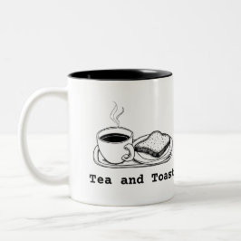 Minimalistische Teekissen- und Toast-Handzeichnung Zweifarbige Tasse
