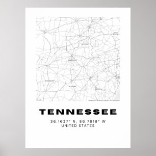Minimalistische Tennessee Karte - Schwarz/Weiß Poster