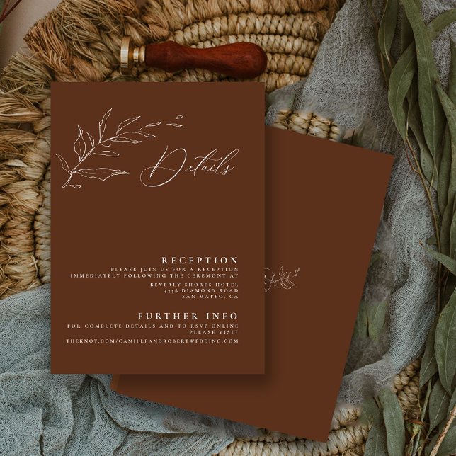 Minimalistische Terra Cotta Calligraphy Floral Wed Begleitkarte (Von Creator hochgeladen)