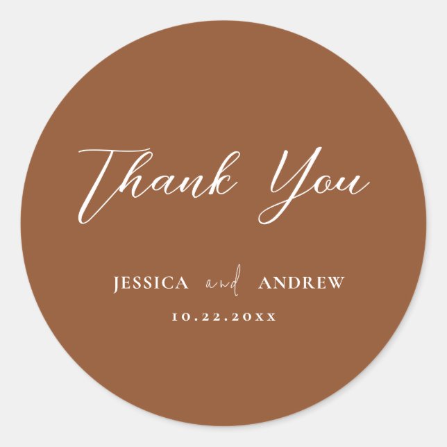 Minimalistische Terra Cotta & White Simple Wedding Runder Aufkleber (Vorderseite)