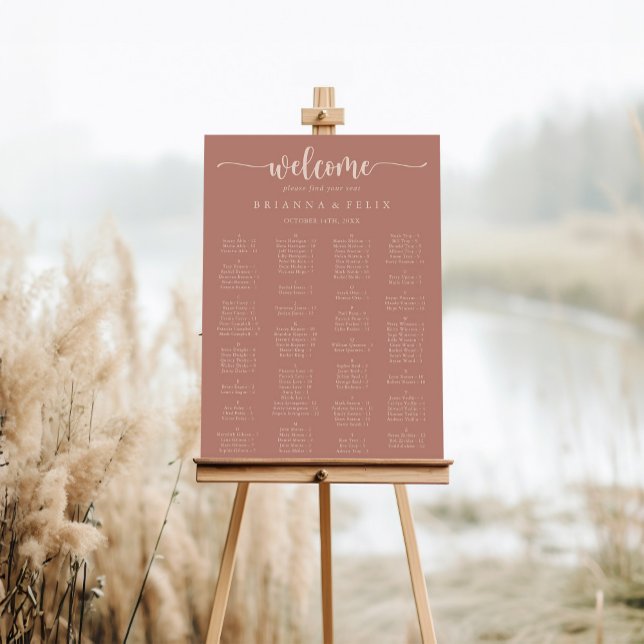 Minimalistische Terracotta Alphabetische Sitzkarte Poster (Von Creator hochgeladen)