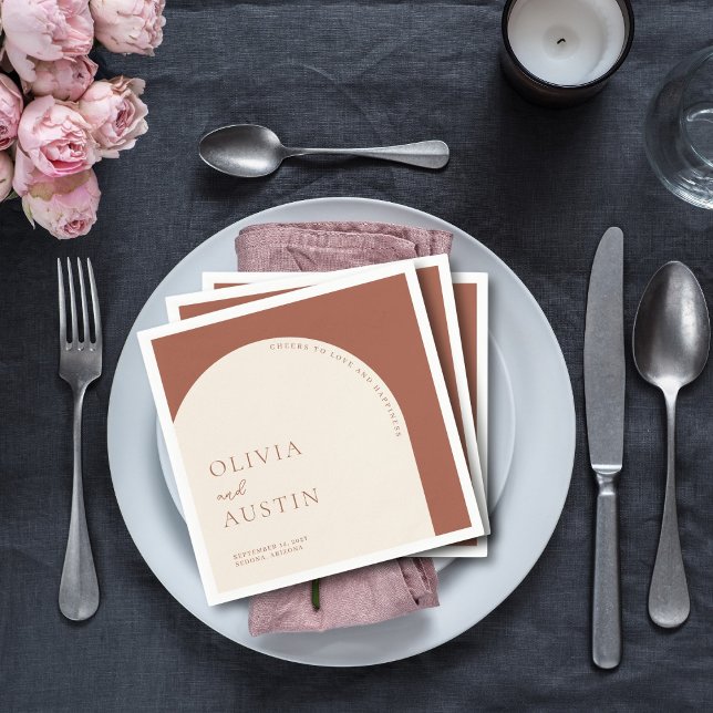 Minimalistische Terracotta Arch Cheers Script Wedd Serviette (Von Creator hochgeladen)
