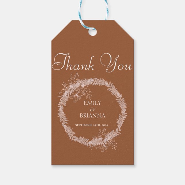 Minimalistische Terracotta boho Burnt Orange Hochz Geschenkanhänger (Vorderseite)