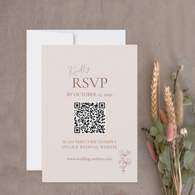 Minimalistische Terracotta Boho QR Code RSVP Karte (Von Creator hochgeladen)