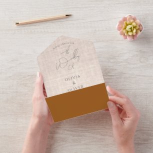 Minimalistische Terracotta Imitate Leinen QR Code All In One Einladung