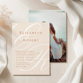Minimalistische Terracotta Monogram & Foto Wedding Einladung