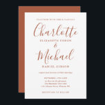 Minimalistische Terracotta-Script-Hochzeit Einladung<br><div class="desc">Diese elegante Hochzeitseinladung mit ihren charakteristischen Stilnamen kann mit Ihren Informationen in der schicken Terrakotta-Schrift personalisiert werden. Entwickelt von Thisisnotme©</div>
