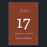 Minimalistische Terracotta-Skripte Tischnummer<br><div class="desc">Minimalistische Terracotta-Skripte Hochzeit Custom-Tischnummer</div>