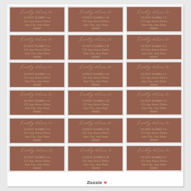 Minimalistische Terracotta Wedding Guest Address Aufkleber (Blatt)