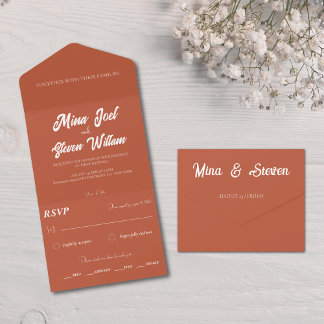 Minimalistische Terrakotta-Boho-Hochzeit All In One Einladung