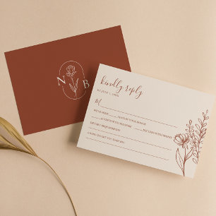 Minimalistische Terrakotta-Braunorange-Boho-Hochze RSVP Karte