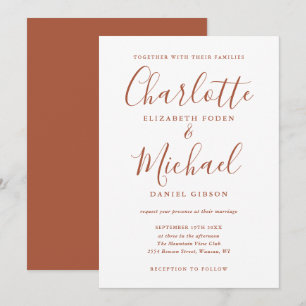 Minimalistische Terrakotta-Schrift Hochzeit Einladung
