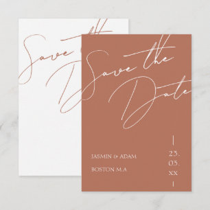 Minimalistische Terrakotta-Script-Typografie-Hochz Save The Date