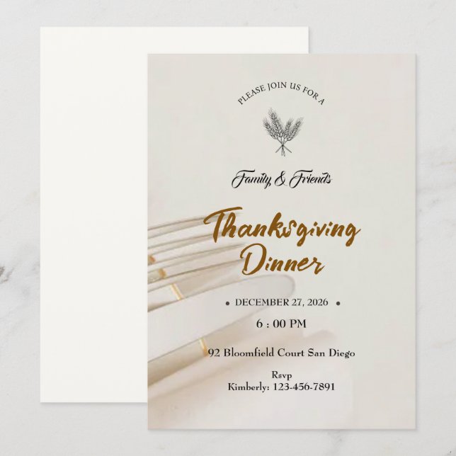 Minimalistische Thanksgiving-Einladung (Vorne/Hinten)