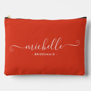 Minimalistische tief orange personalisierte Brautj Zubehörtasche