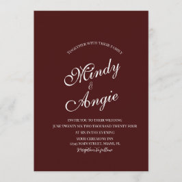 Minimalistische tiefburgunderrote Schrift Hochzeit Einladung