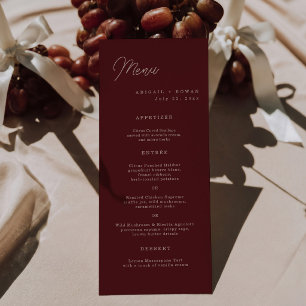 Minimalistische tiefe Weinrote lange Hochzeitsmenü Einladung