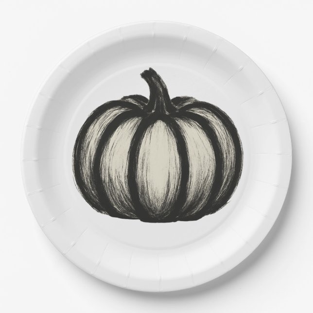 Minimalistische Tinte Pumpkin - Herbsternte Kunst  Pappteller (Vorderseite)