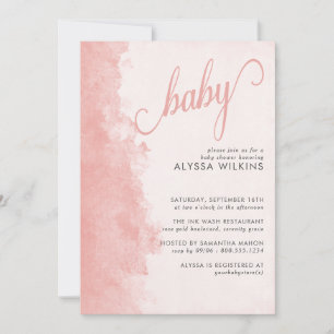 Minimalistische Tintenwasch-Textur Mädchen Baby Sh Einladung