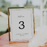 Minimalistische Tischnummer<br><div class="desc">Diese minimalistische Tischnummer ist ideal für eine einfache Hochzeit. Das moderne romantische Design besticht durch klassische schwarz-weiße Typografie gepaart mit einer rustikalen und eleganten Kalligraphie mit Vintagem handgeschriebenem Stil. Anpassbar in jeder Farbe. Behalt das Design einfach und elegant, wie es ist, oder personalisiere es durch Hinzufügen von eigenen Grafiken und...</div>